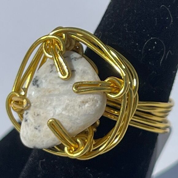 ✨ DENDRITIC AGATE NATURAL WIREWRAPPED GEMSTONE CHUNKY RING ✨ - Picture 4 of 11